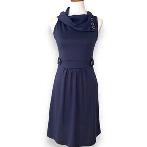 Coco Love Navy Blue Sleeveless Button Cowl Neck A-Line Dress Size Medium